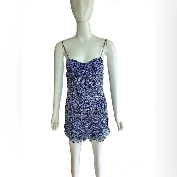 Lulus Walk The Walk Blue Floral Ruched Mesh Bodycon Dress Mini Size XS - Picture 2 of 9